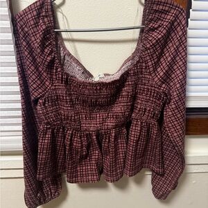 Love Burgundy Plaid Smocked Blouse
